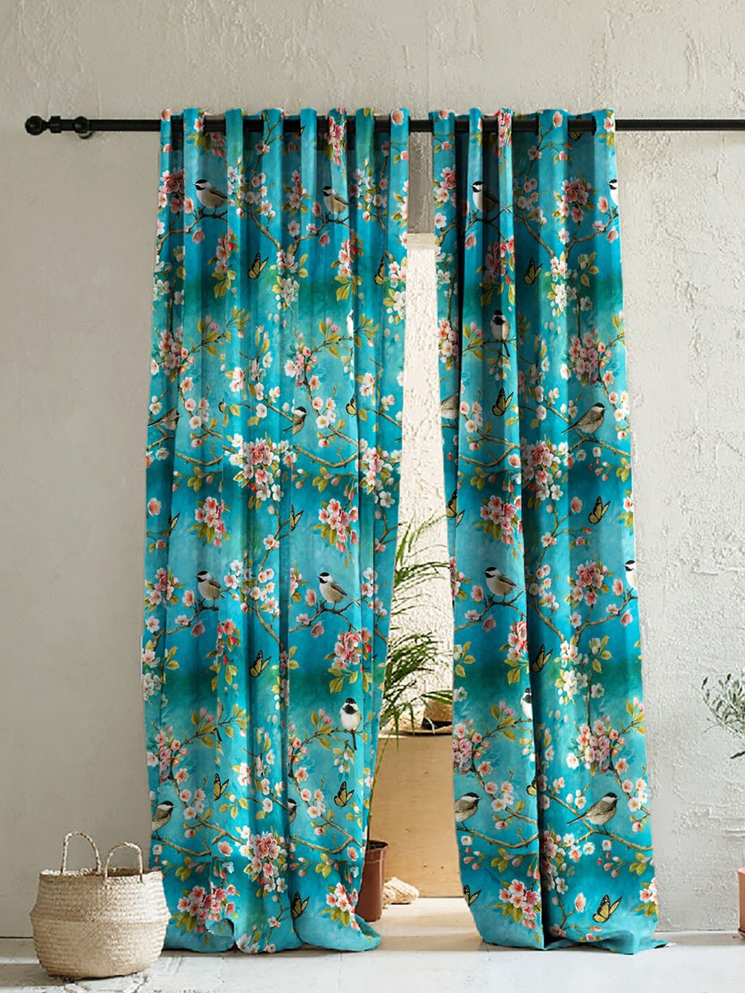 

SPACES Blue & Pink Set of 2 Floral Room Darkening Door Curtain