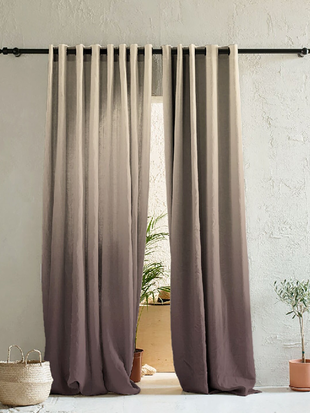 

SPACES Brown & Coffee Brown Set of 2 Colourblocked Room Darkening Long Door Curtain