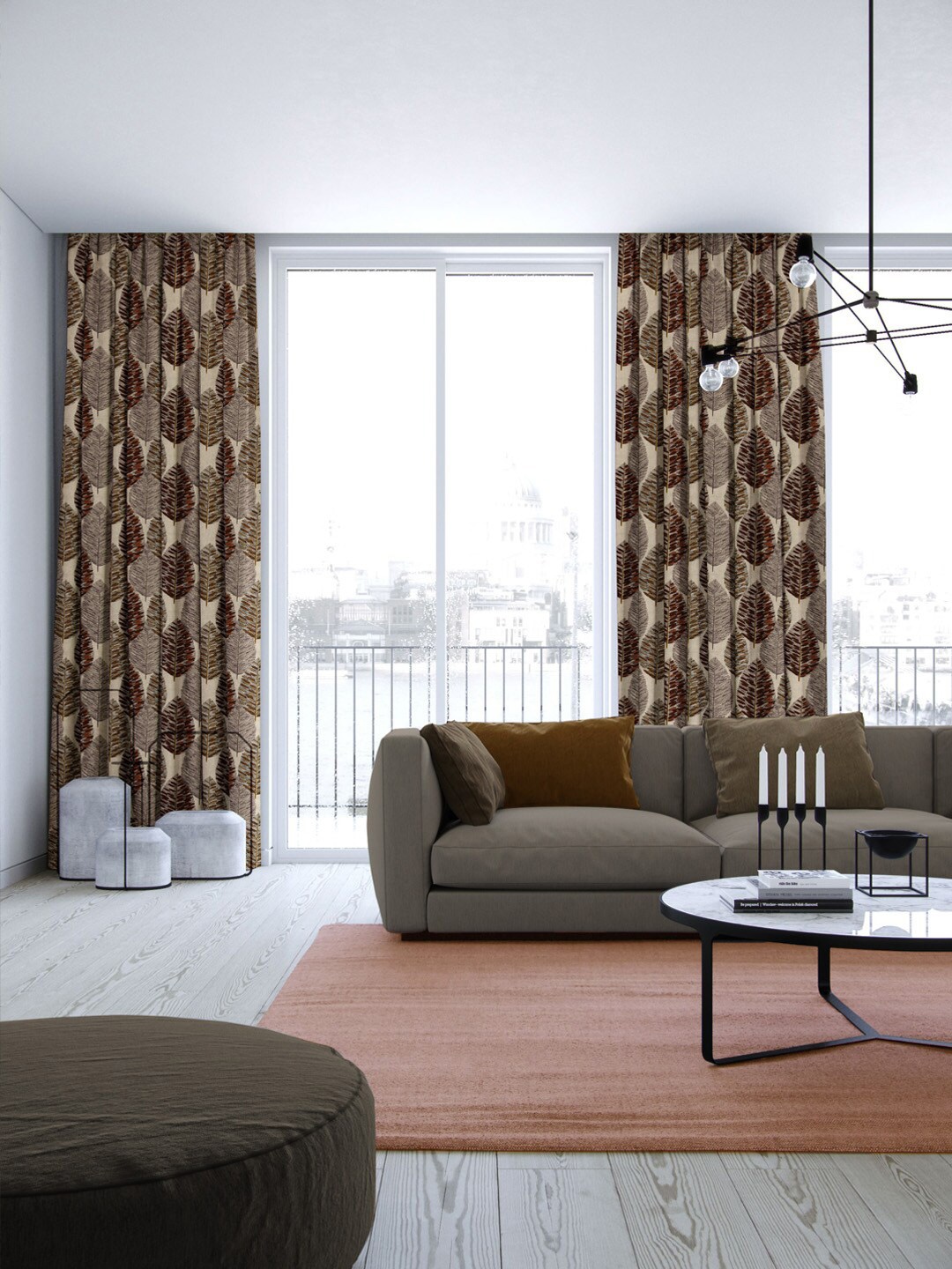 

SPACES Beige & Brown Set of 2 Room Darkening Window Curtain