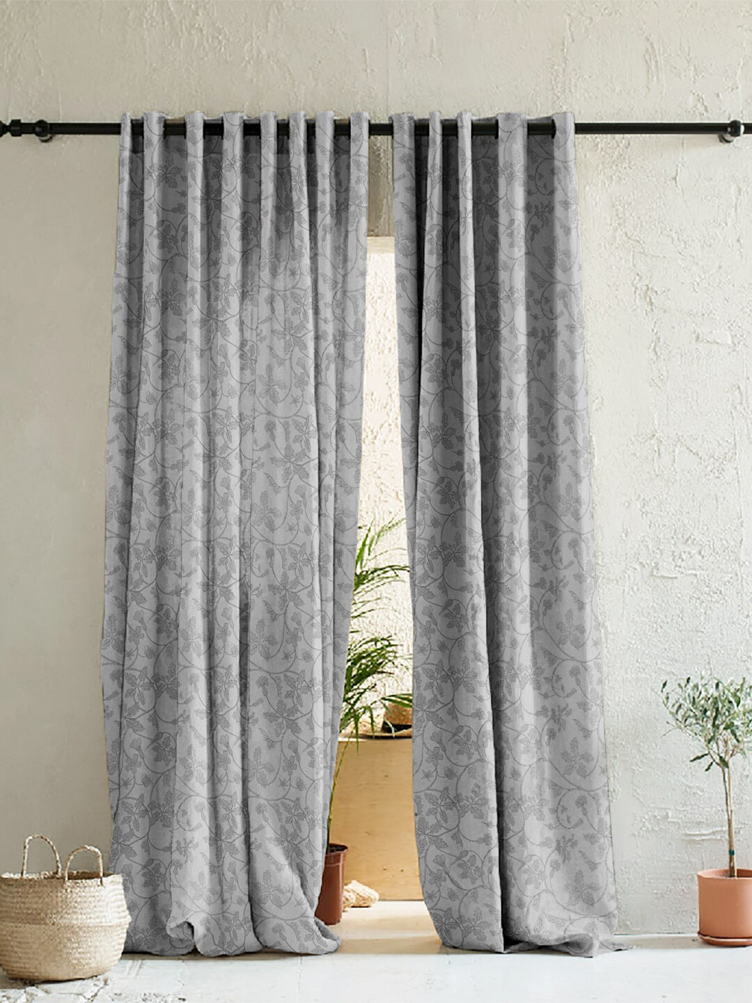 

SPACES Grey Set of 2 Floral Room Darkening Long Door Curtain