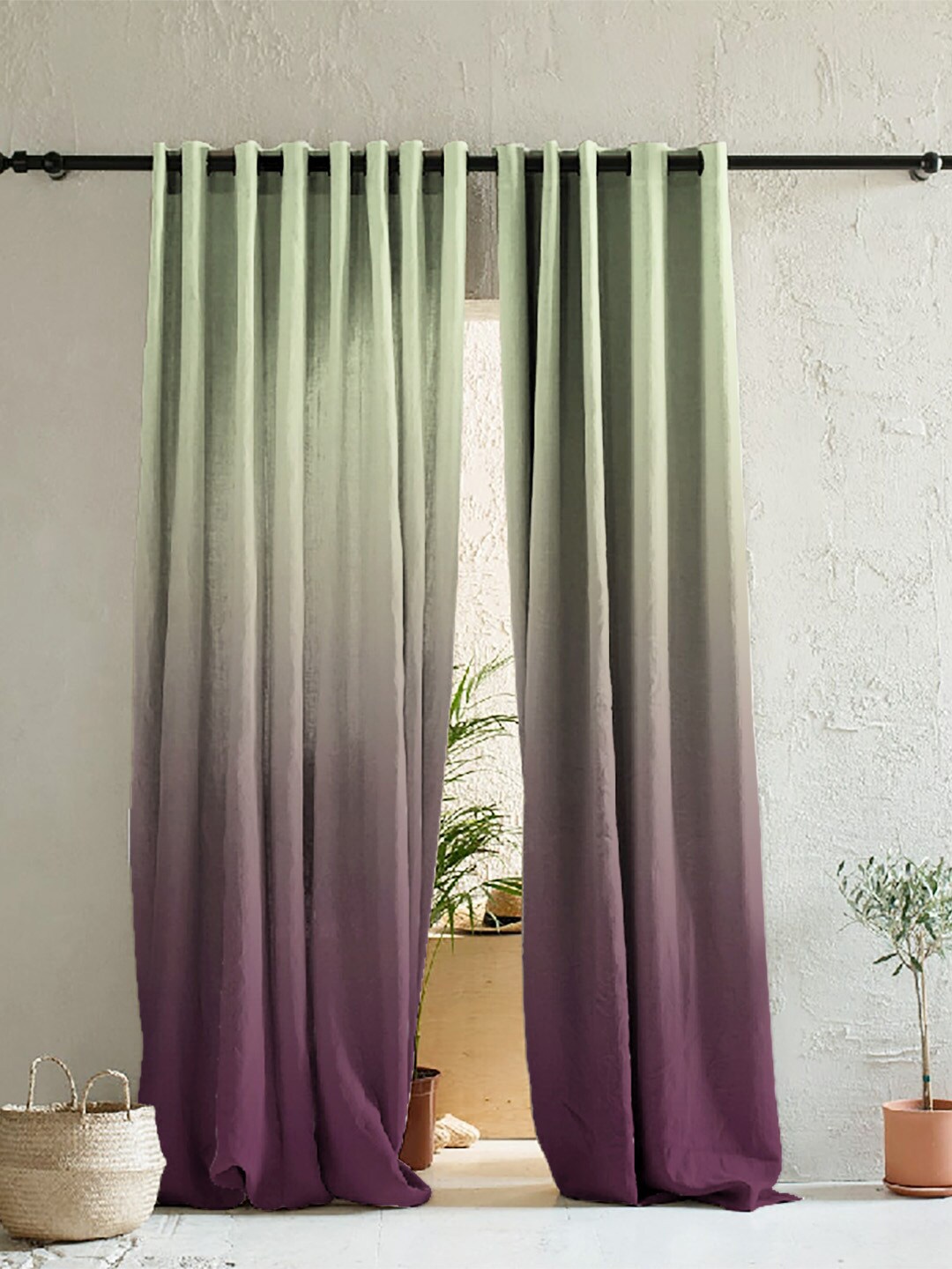 

SPACES Green & Purple Set of 2 Colourblocked Room Darkening Door Curtain