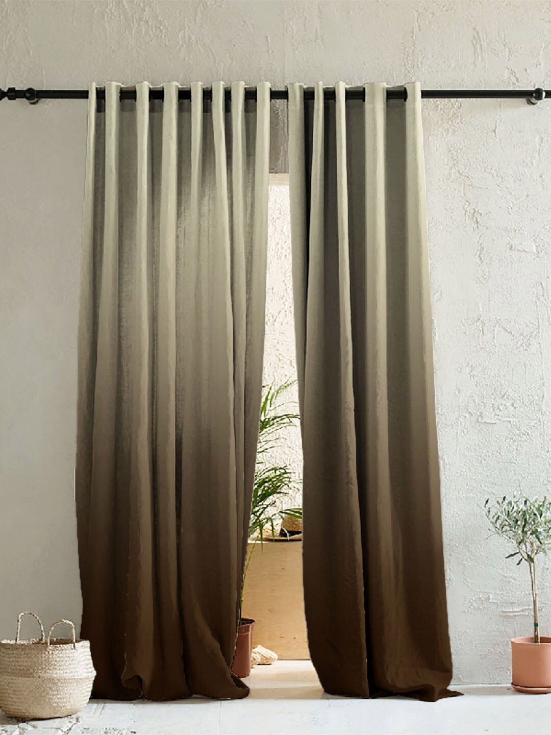

SPACES Brown & Beige Set of 2 Colourblocked Room Darkening Window Curtain