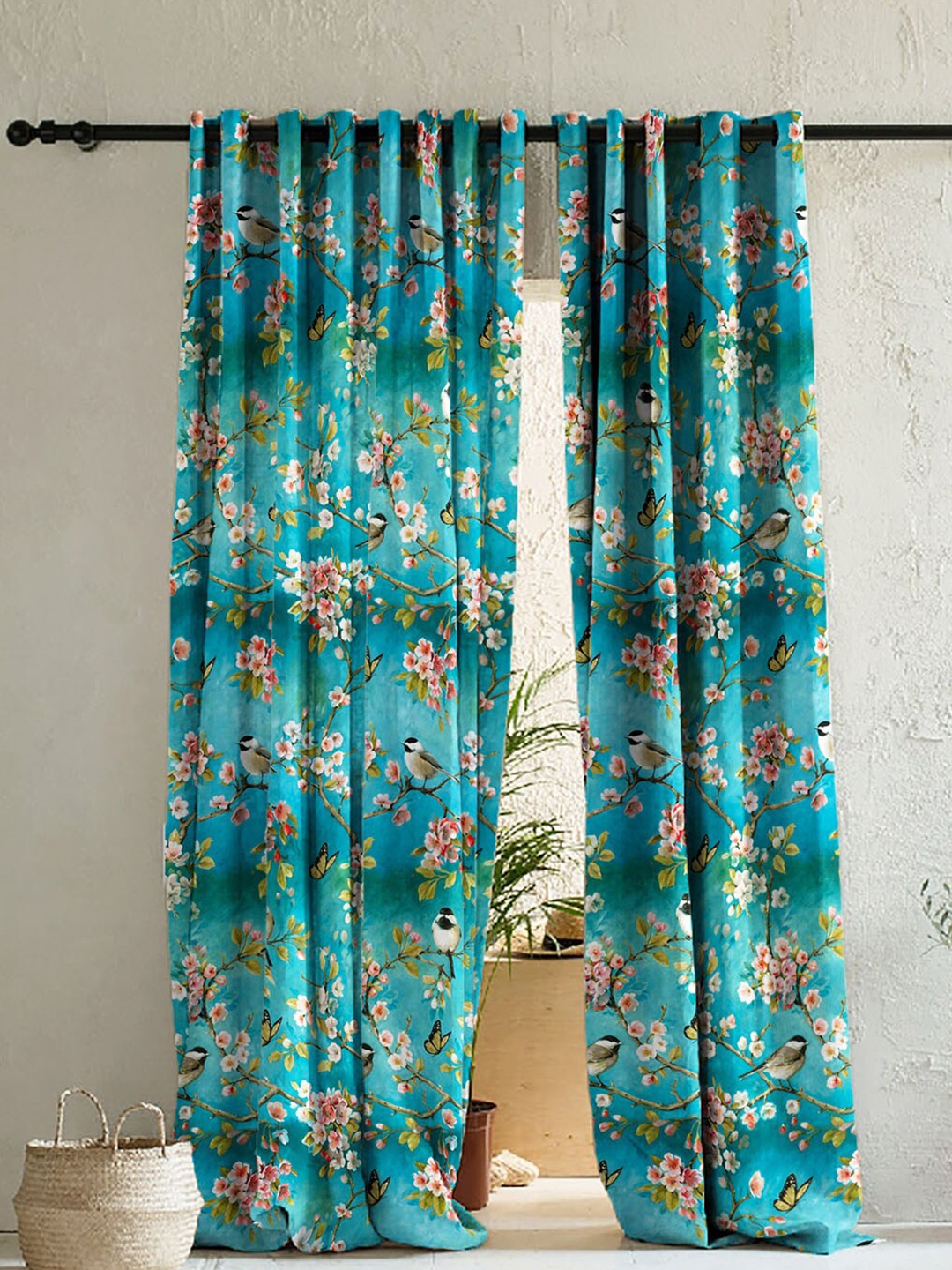 

SPACES Green & Red Set of 2 Floral Room Darkening Long Door Curtain