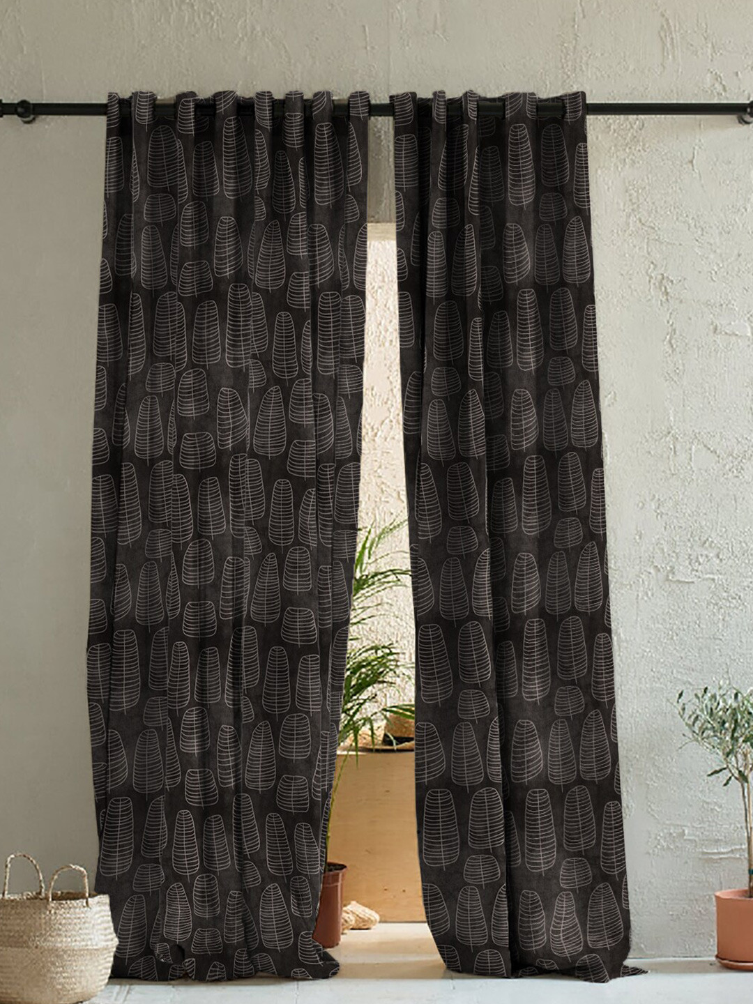 

SPACES Grey & White Set of 2 Room Darkening Door Curtain