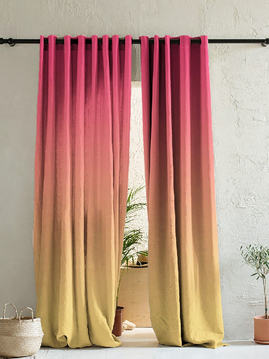 

SPACES Pink & Beige Set of 2 Room Darkening Door Curtain