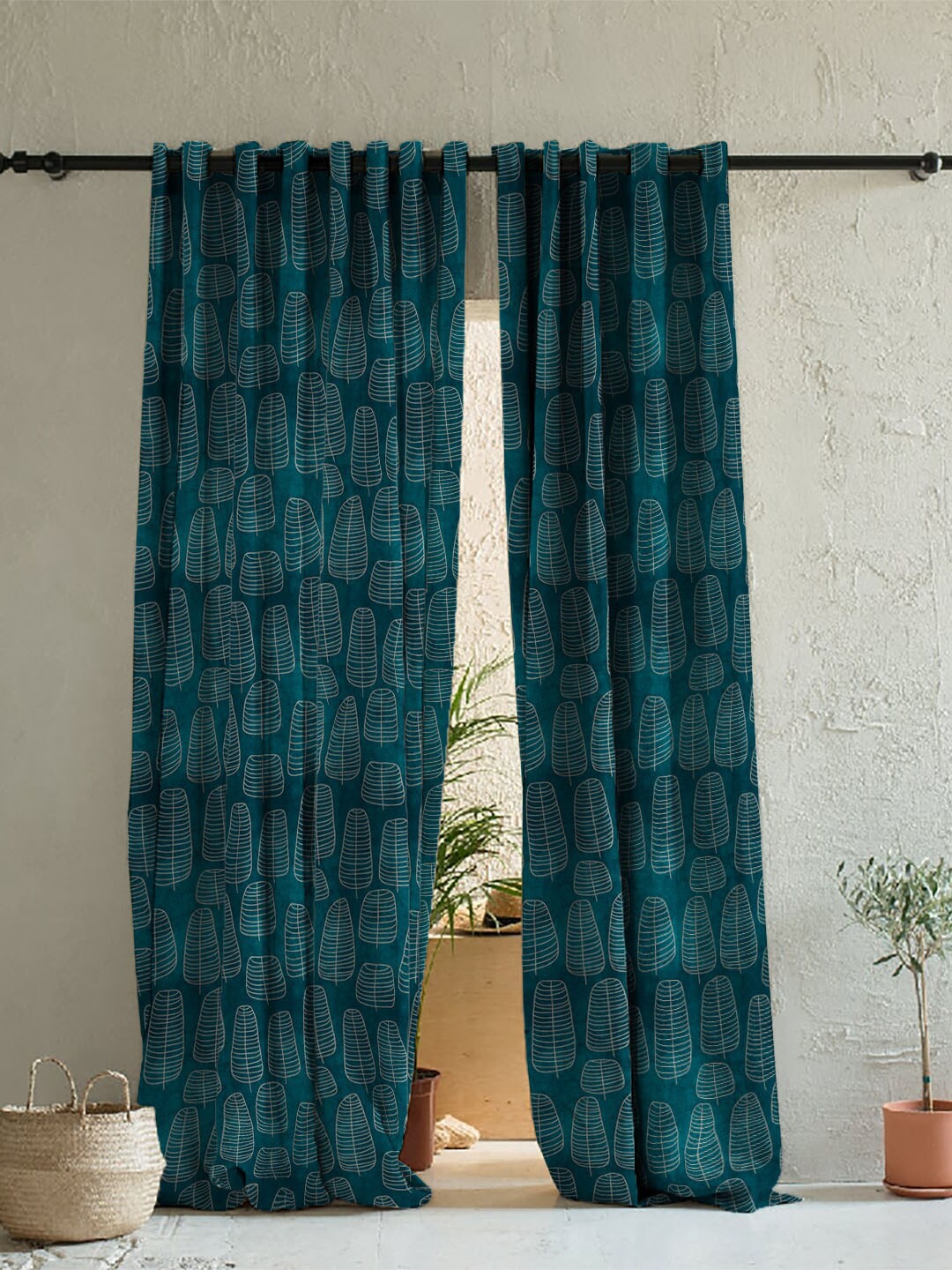 

SPACES Teal & Grey Set of 2 Room Darkening Window Curtain