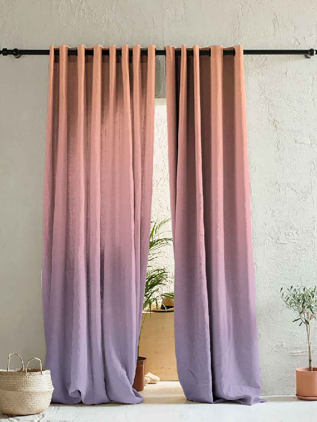 

SPACES Purple & Rust Set of 2 Colourblocked Room Darkening Window Curtain
