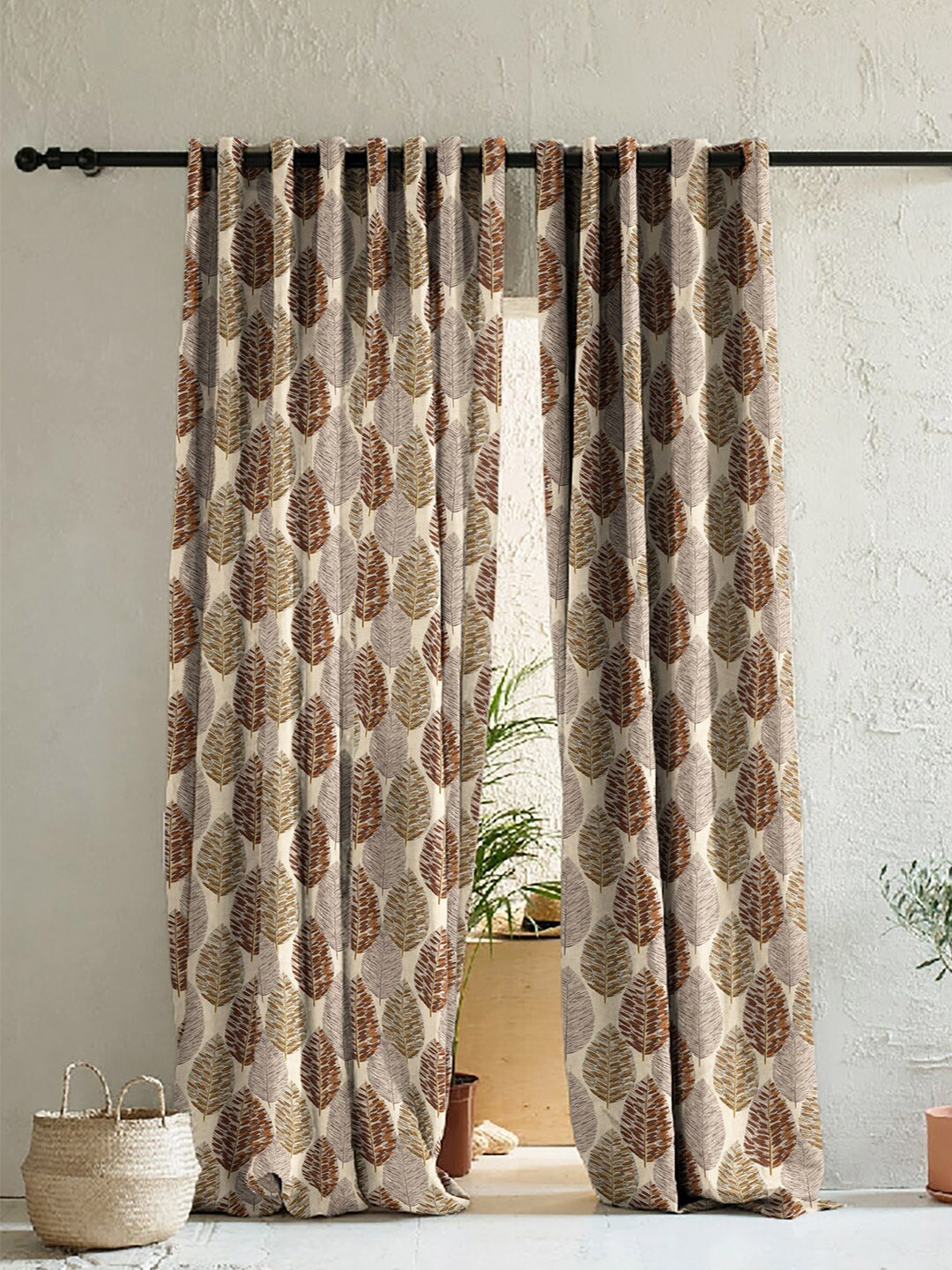 

SPACES Brown & Grey Set of 2 Floral Room Darkening Long Door Curtain