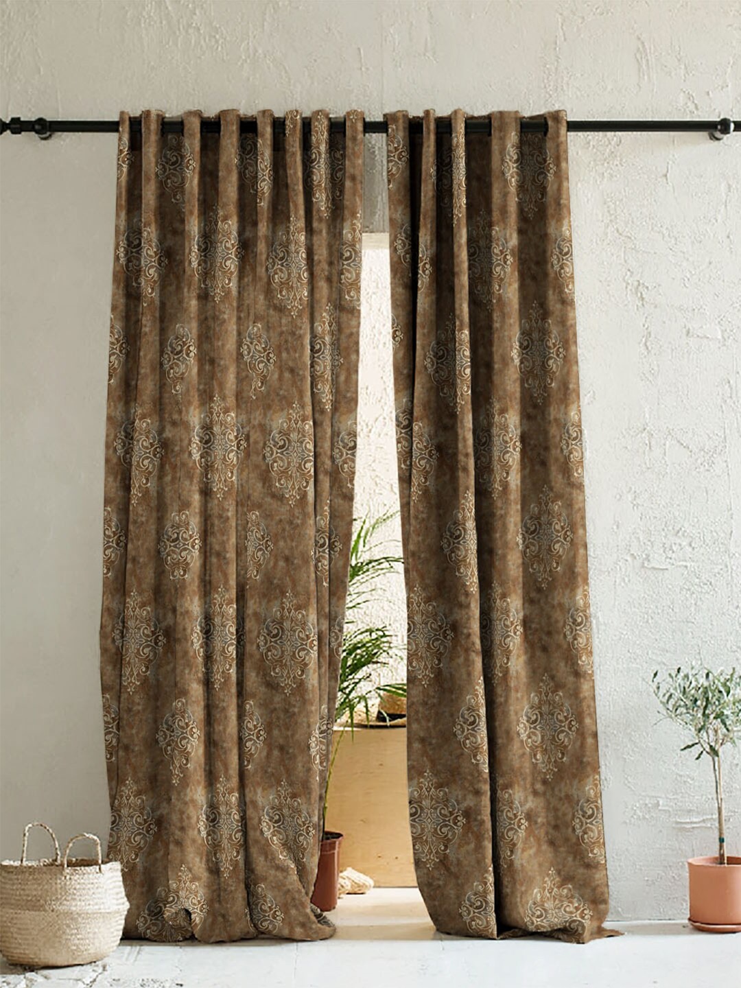

SPACES Brown & Beige Set of 2 Ethnic Motifs Room Darkening Window Curtain