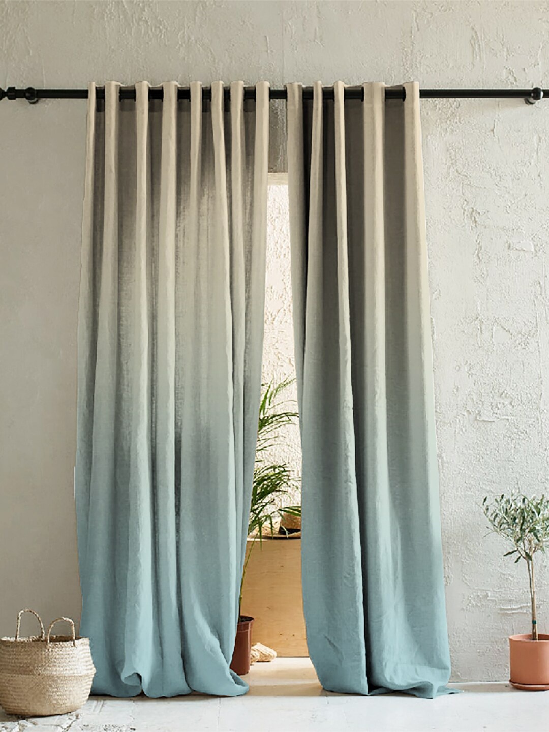 

SPACES Blue & Grey Set of 2 Room Darkening Door Curtain