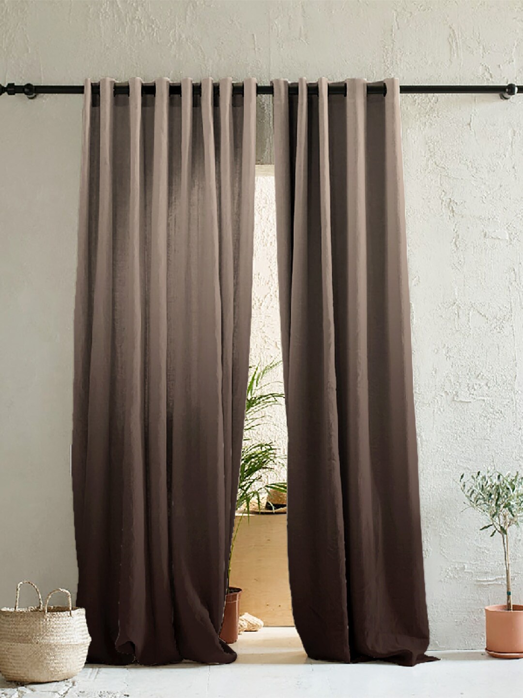 

SPACES Brown & Grey Set of 2 Colourblocked Room Darkening Door Curtain