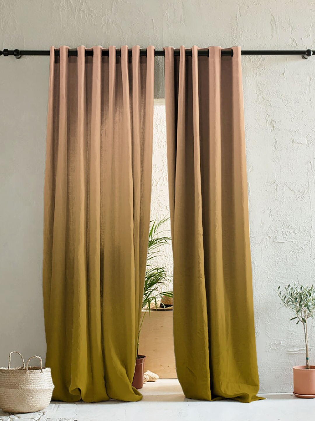 

SPACES Olive Green & Pink Set of 2 Room Darkening Window Curtain