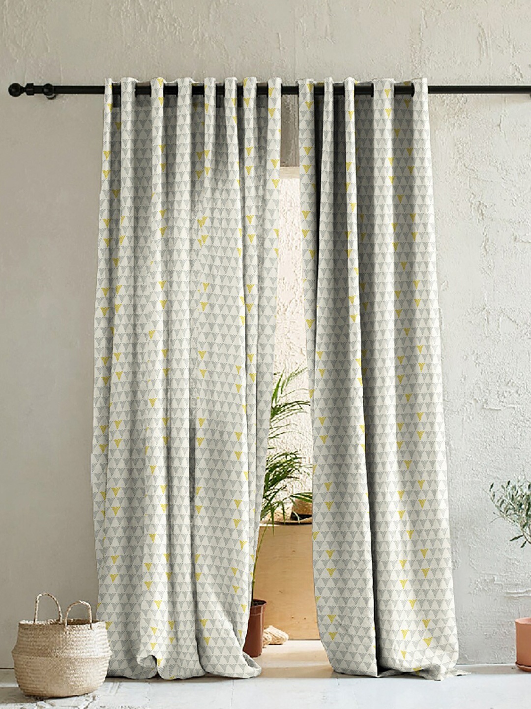 

SPACES White & Grey Set of 2 Room Darkening Window Curtain