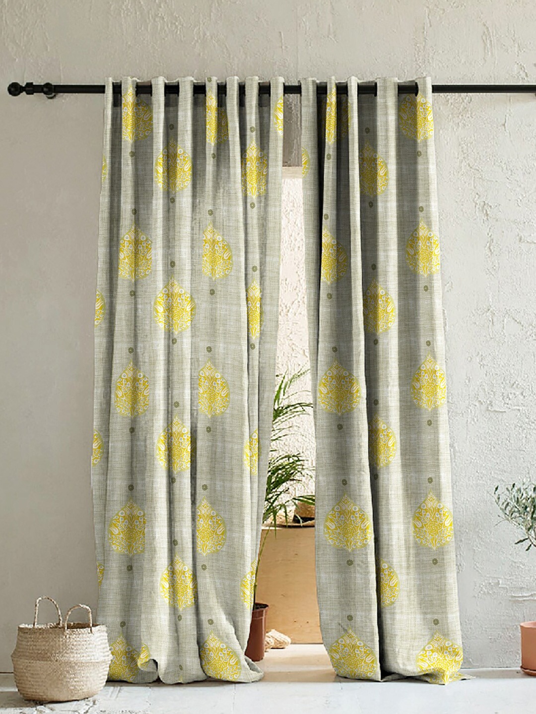 

SPACES Grey & White Set of 2 Ethnic Motifs Room Darkening Door Curtain