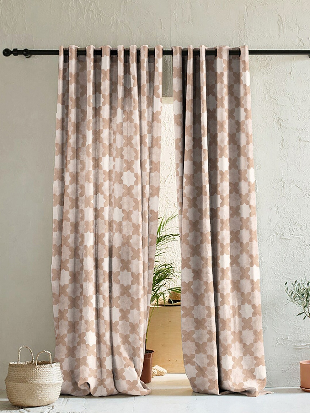 

SPACES Brown Set of 2 Geometric Room Darkening Door Curtain