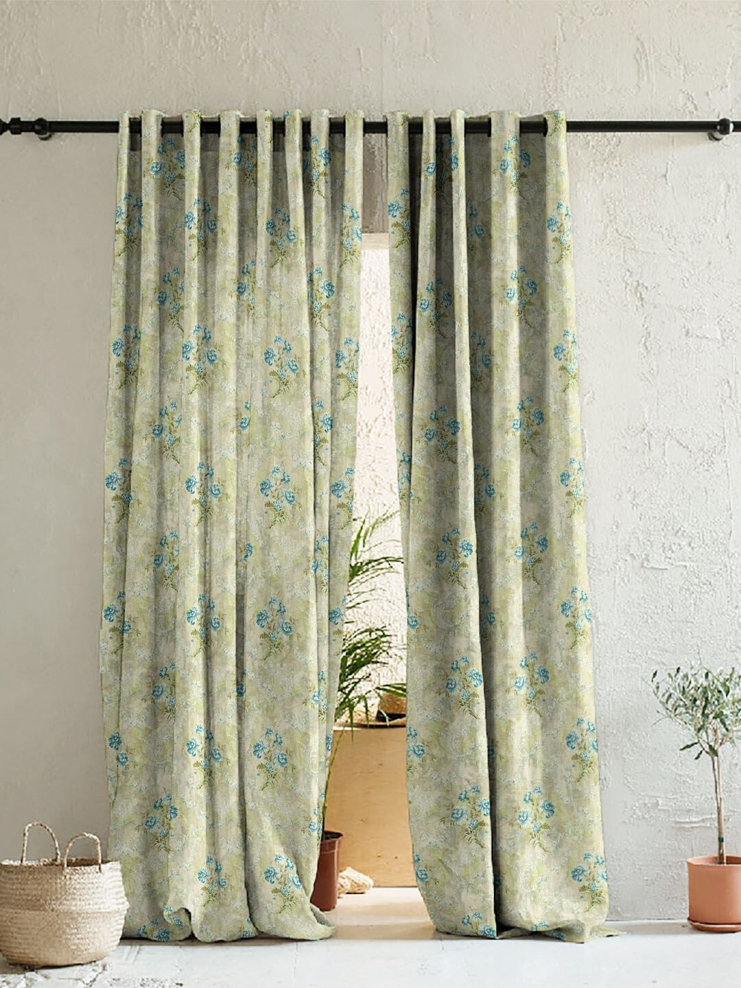 

SPACES Green & Blue Set of 2 Floral Room Darkening Door Curtain
