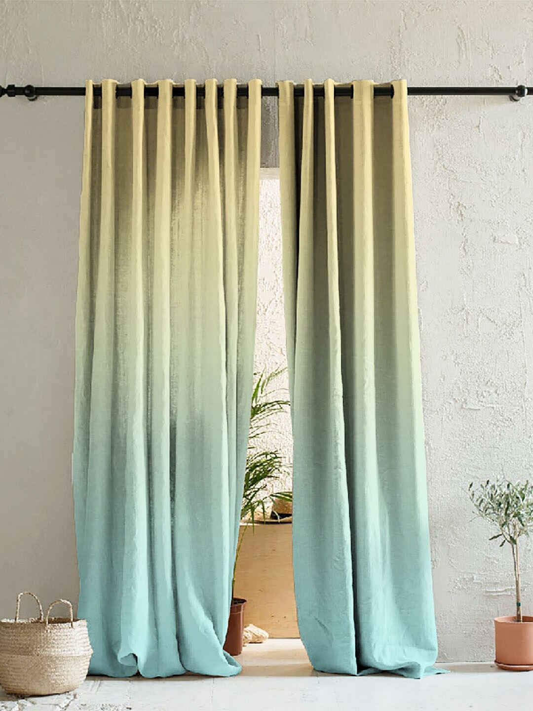 

SPACES Green & Yellow Set of 2 Ombre Room Darkening Long Door Curtain