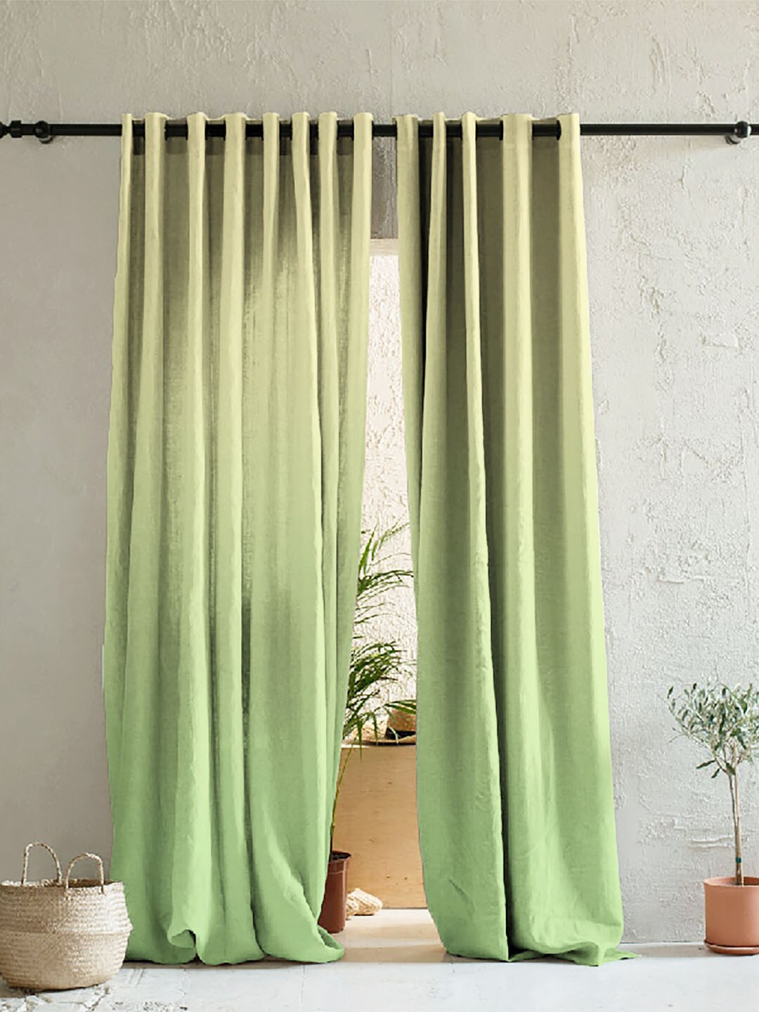 

SPACES Green & Beige Set of 2 Colourblocked Room Darkening Door Curtain