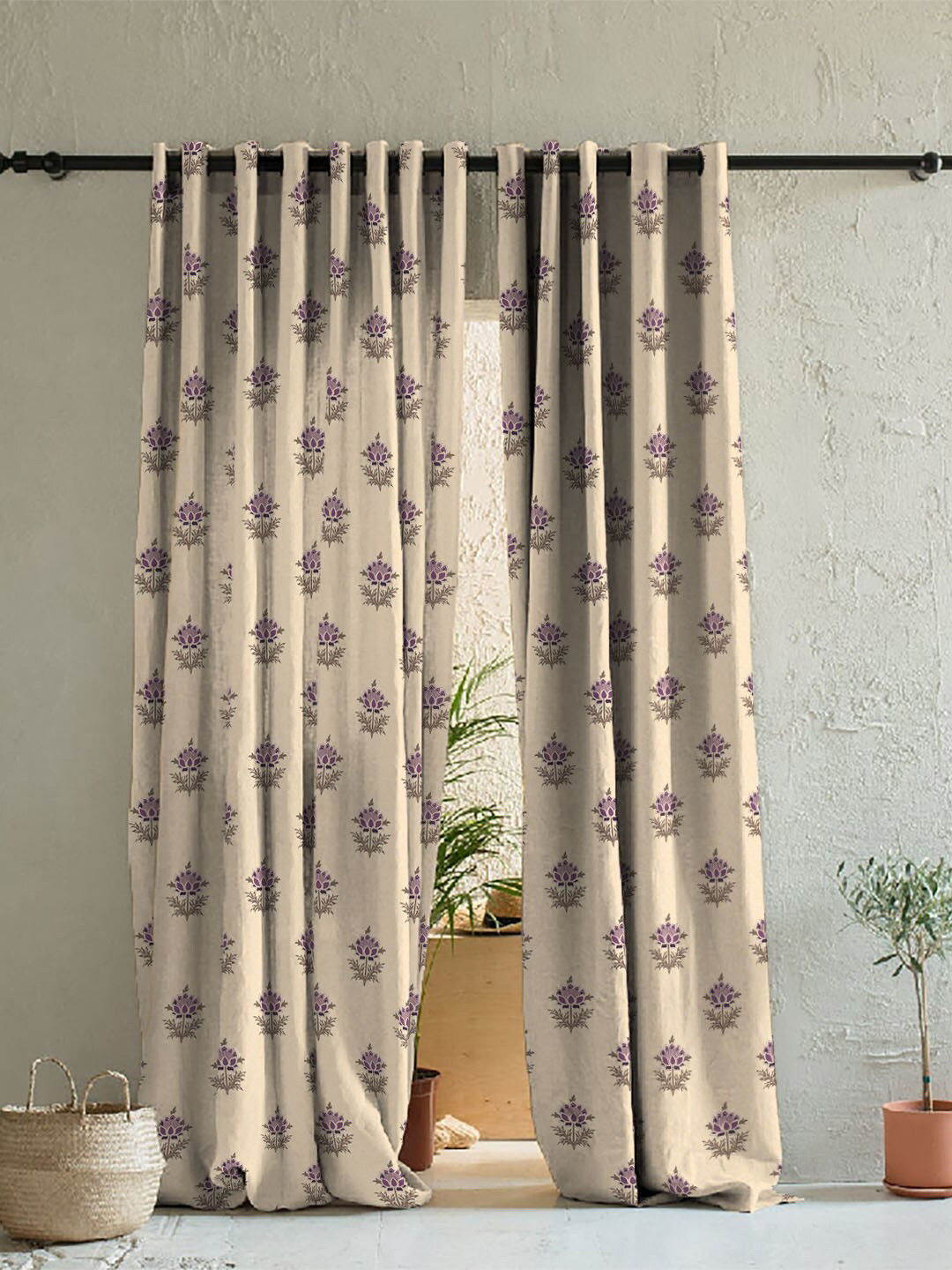 

SPACES Elegent Pink & Purple Set of 2 Floral Room Darkening Window Curtain