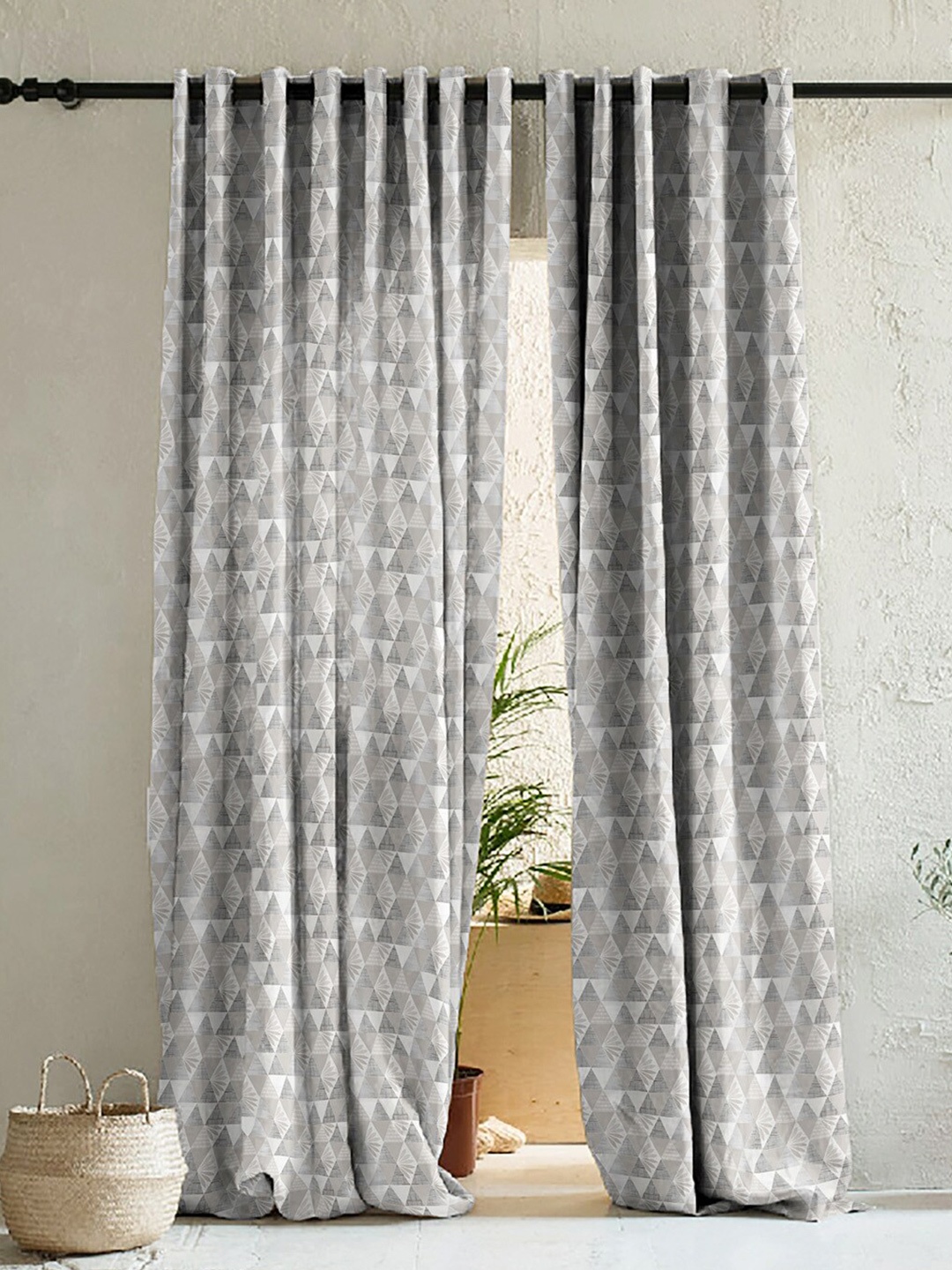 

SPACES Elegent Grey & White Set of 2 Geometric Room Darkening Door Curtain