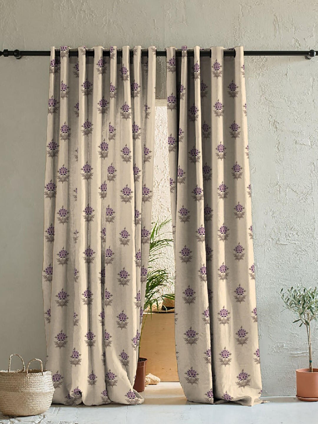 

SPACES Elegent Pink & Purple Set of 2 Floral Room Darkening Long Door Curtain