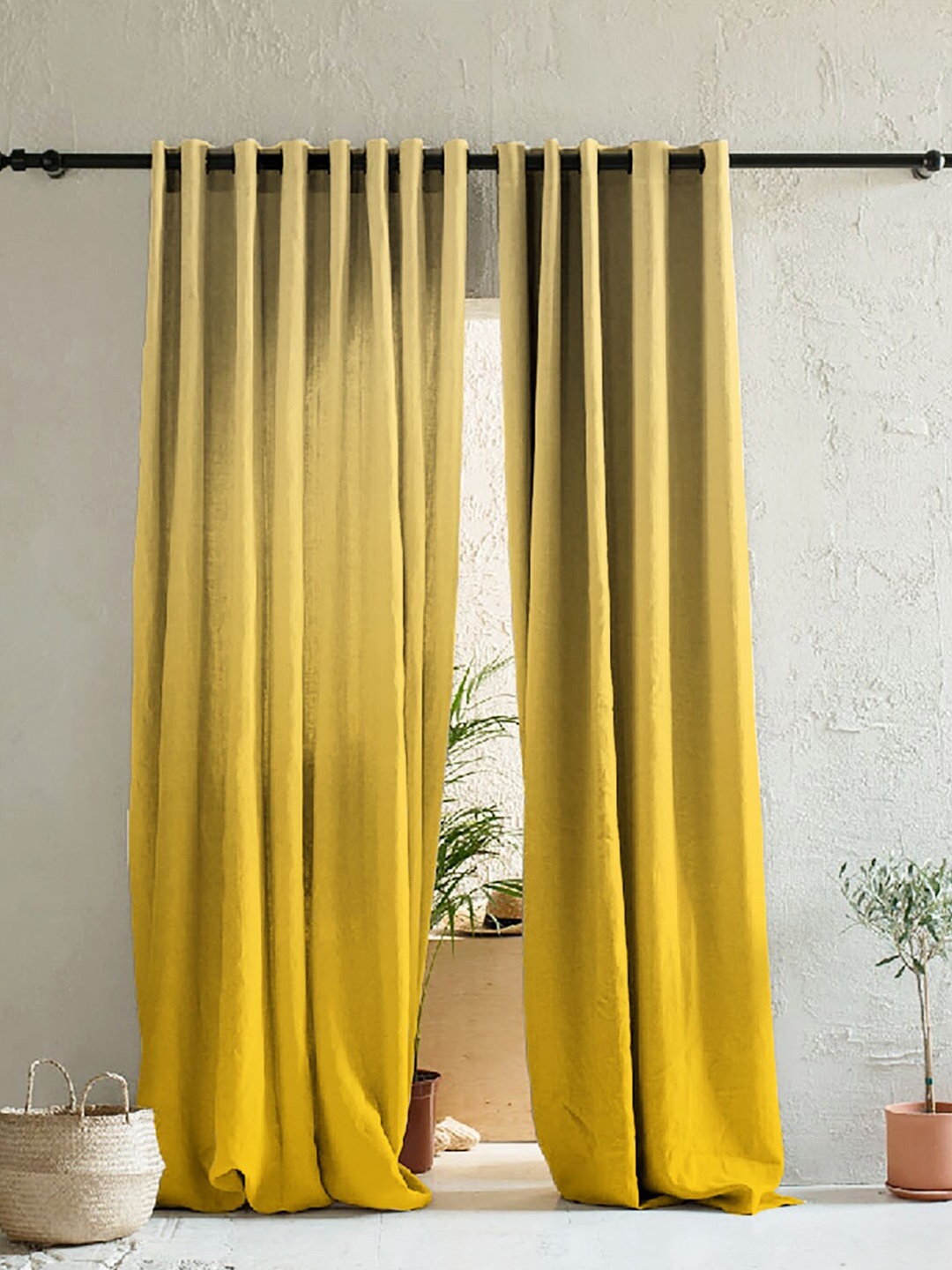 

SPACES Elegent Yellow Set of 2 Colourblocked Room Darkening Window Curtain