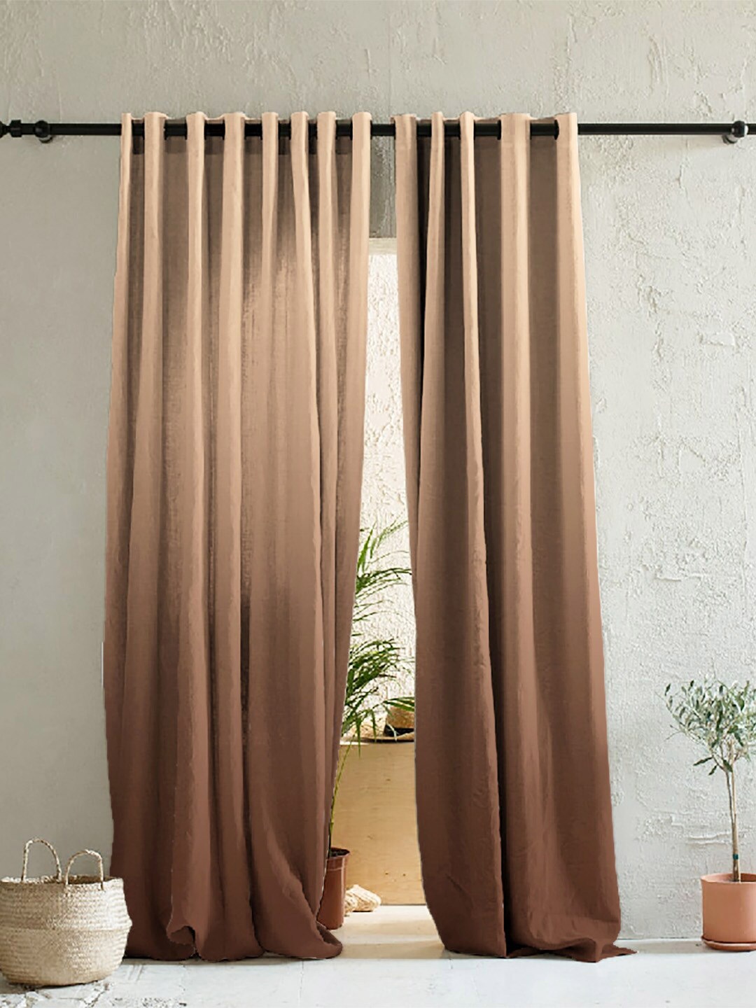 

SPACES Elegent Brown Set of 2 Colourblocked Room Darkening Window Curtain