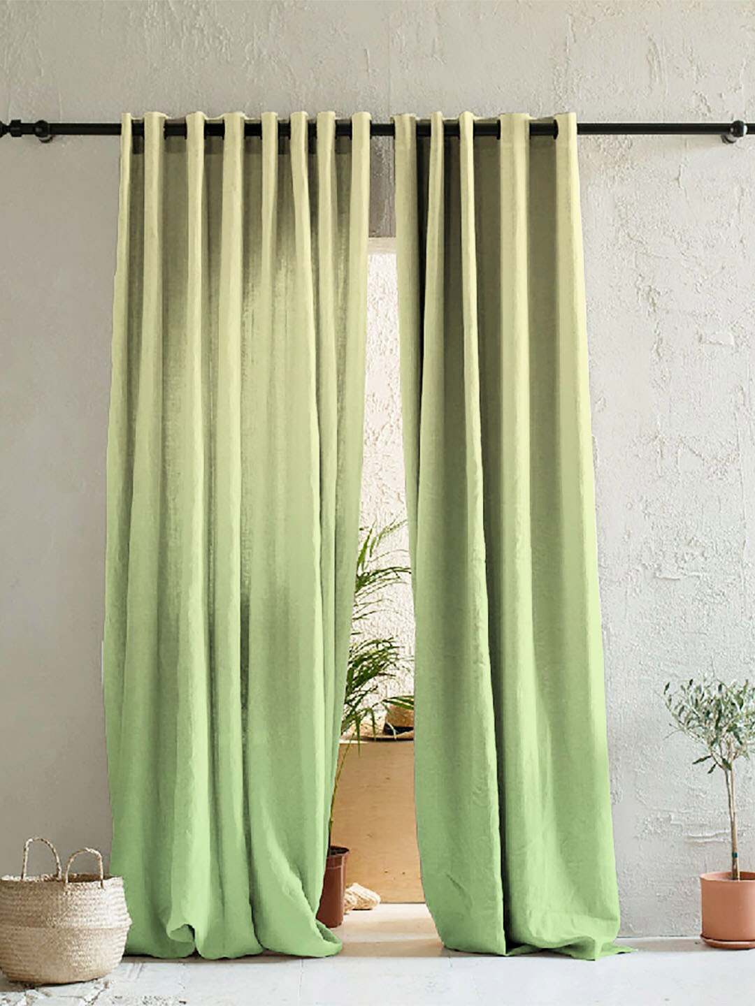 

SPACES Elegent Green & Beige Set of 2 Colourblocked Room Darkening Long Door Curtain