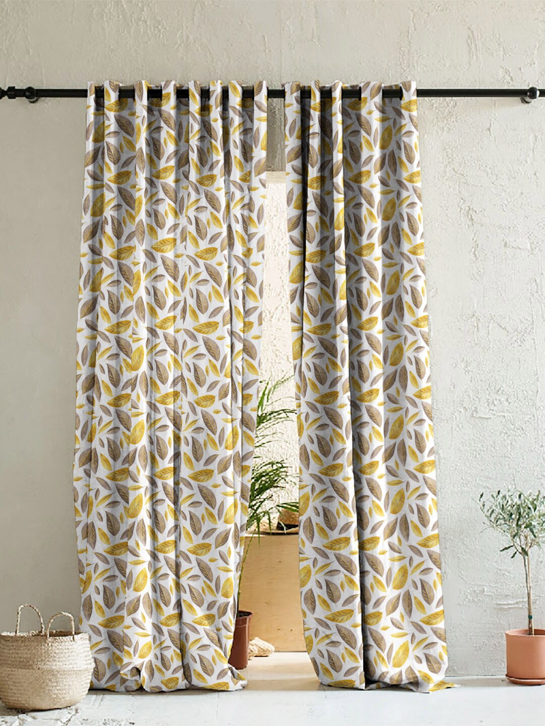 

SPACES Elegent Mustard & Grey Set of 2 Floral Room Darkening Window Curtain
