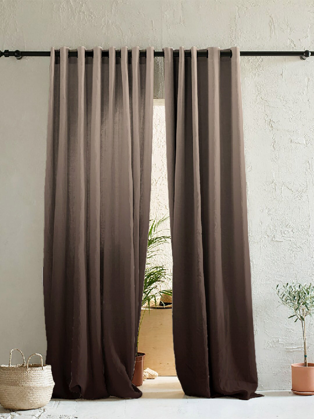

SPACES Elegent Charcoal Set of 2 Colourblocked Room Darkening Window Curtains