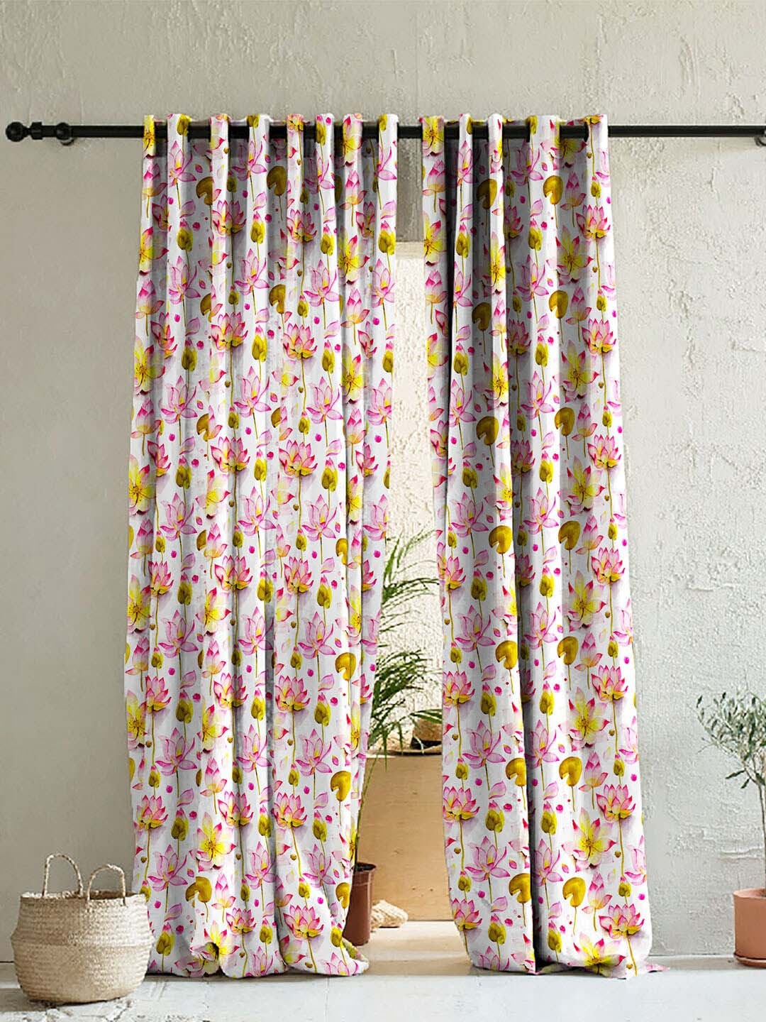 

SPACES Elegent Pink & White Set of 2 Floral Room Darkening Long Door Curtain