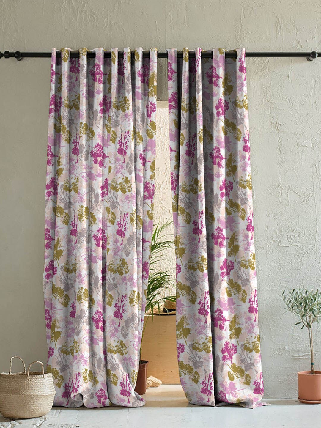 

SPACES Elegent White & Pink Set of 2 Floral Room Darkening Long Door Curtain