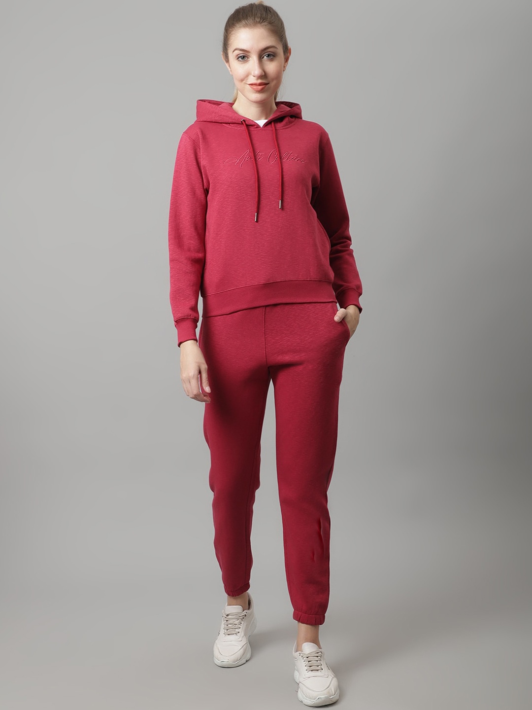 

ANTI CULTURE Women Rose Solid Hooded Tracksuit