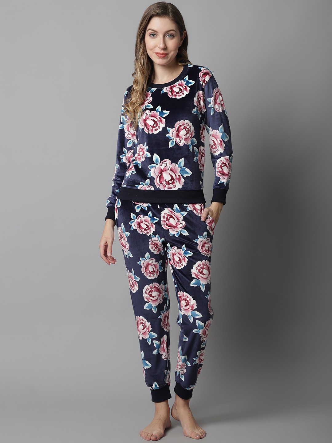 

ANTI CULTURE Women Blue & Pink Floral Printed Night suit