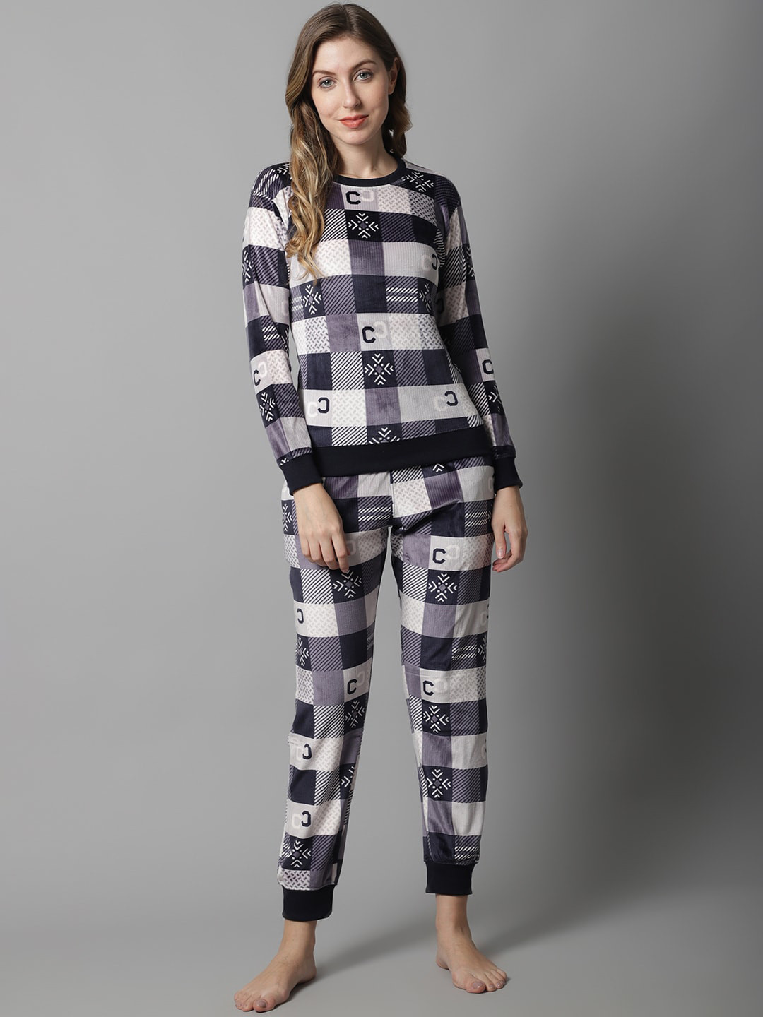 

ANTI CULTURE Women Navy Blue & White Printed Night suit