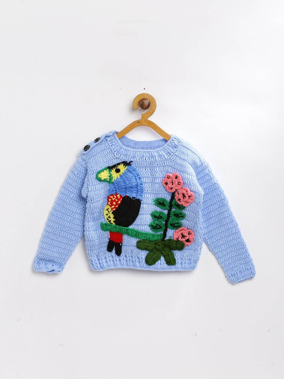 

CHUTPUT Unisex Kids Blue & Green Wool Floral Pullover