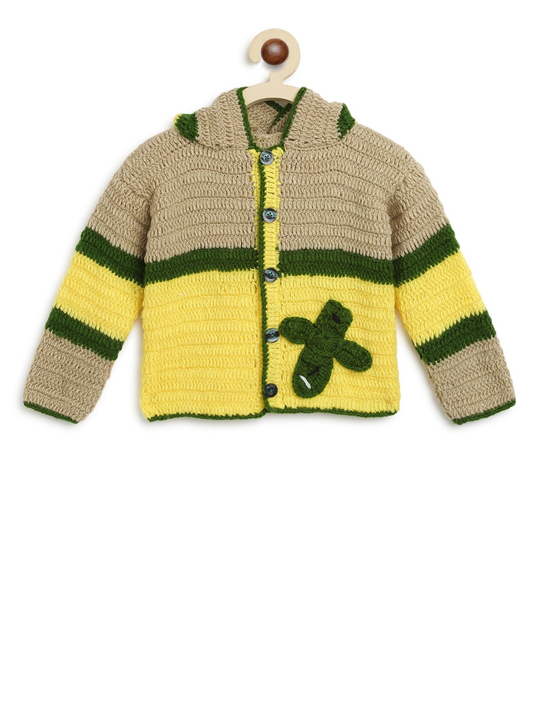 

CHUTPUT Unisex Kids Yellow & Green Wool Colourblocked Cardigan