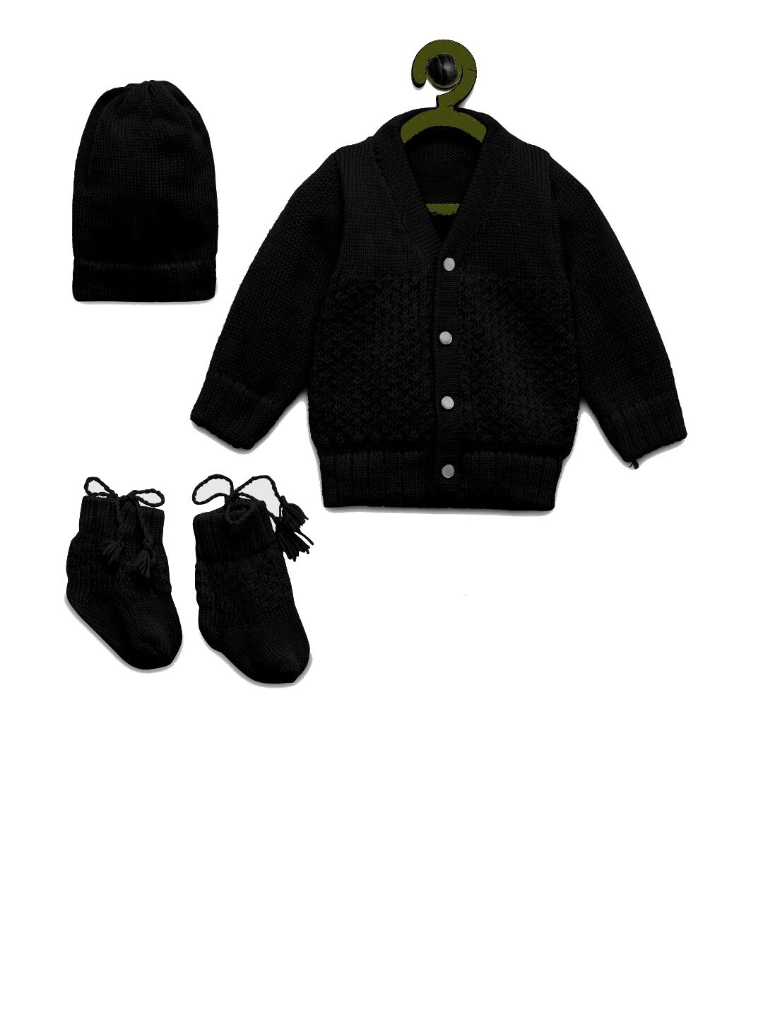 

CHUTPUT Unisex Kids Black Wool Cable Knit Cardigan