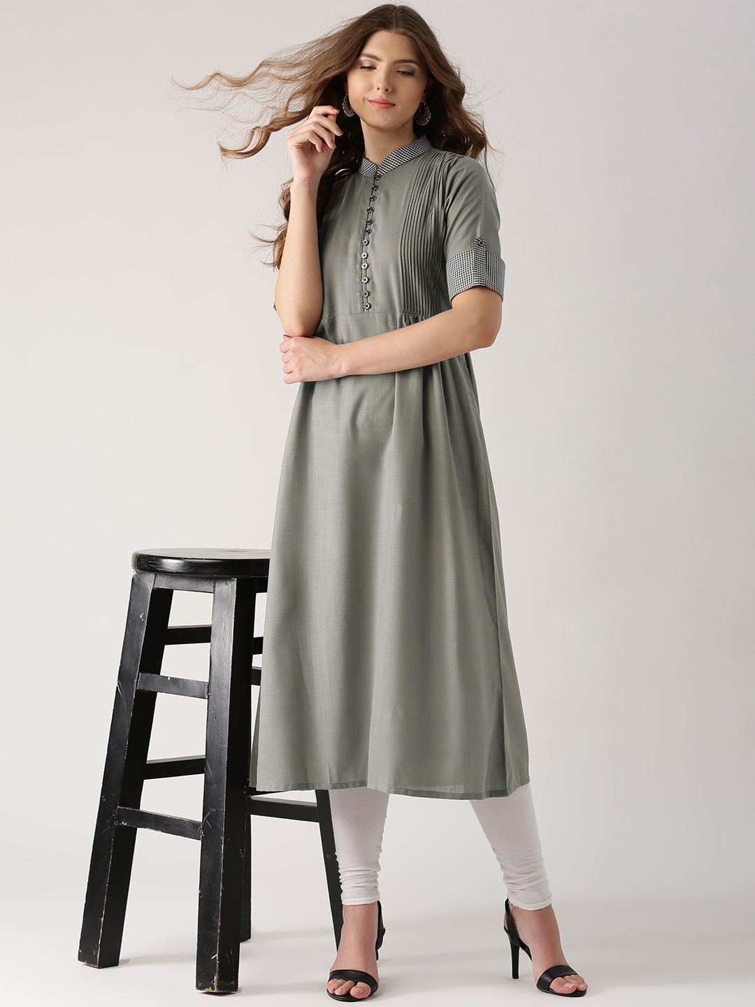 

Libas Women Grey Solid A-Line Kurta