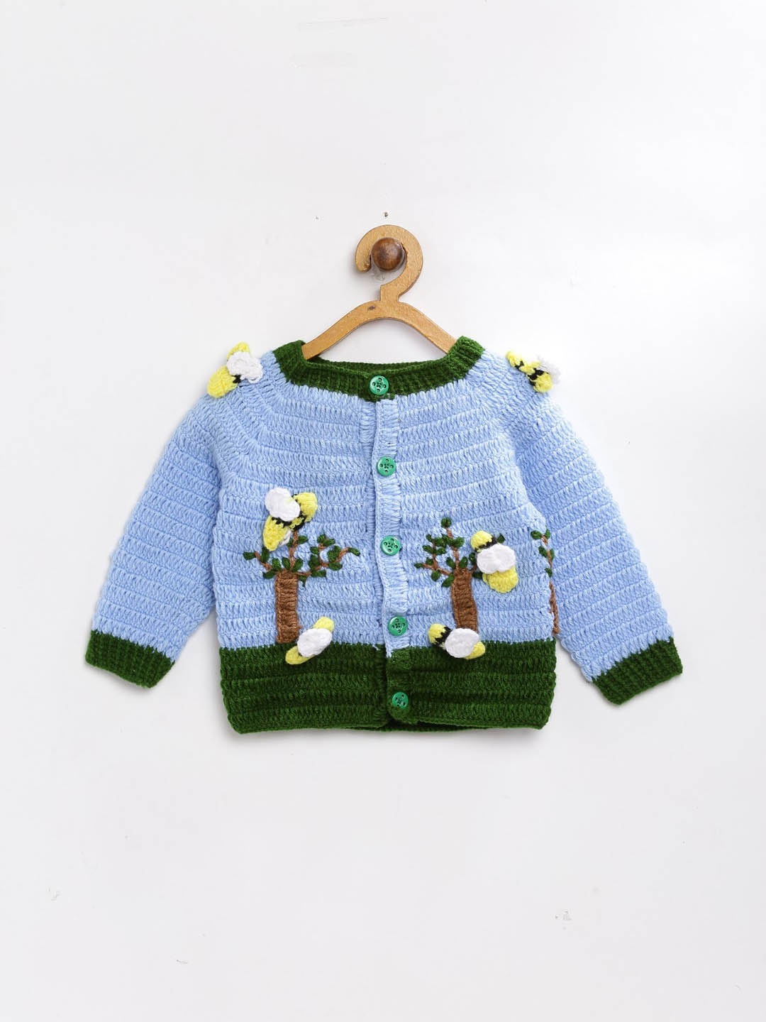 

CHUTPUT Unisex Kids Blue & Green Wool Cardigan
