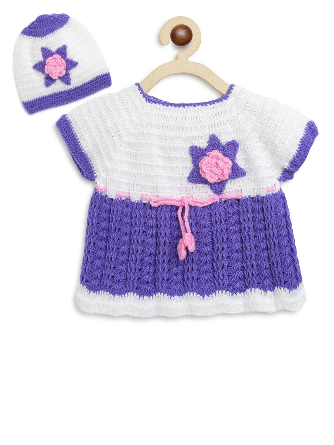 

CHUTPUT Purple Embroidered Pure Wool Jumper Dress Comes With a Cap