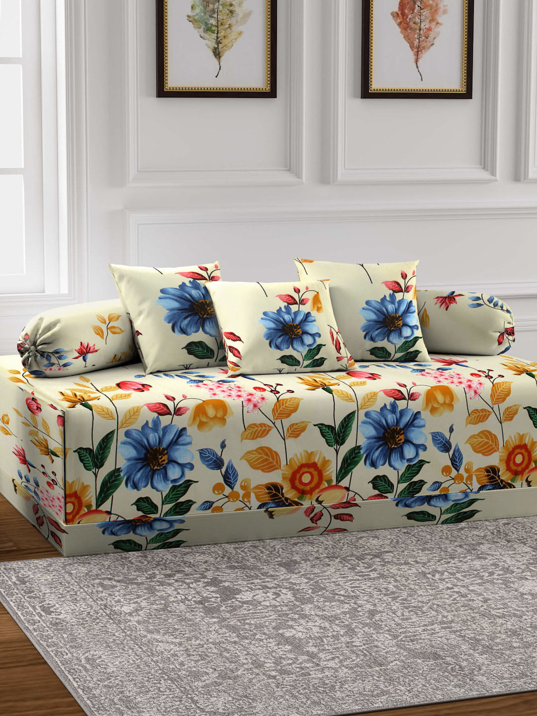 

KLOTTHE Set Of 6 Yellow Printed Diwan Set
