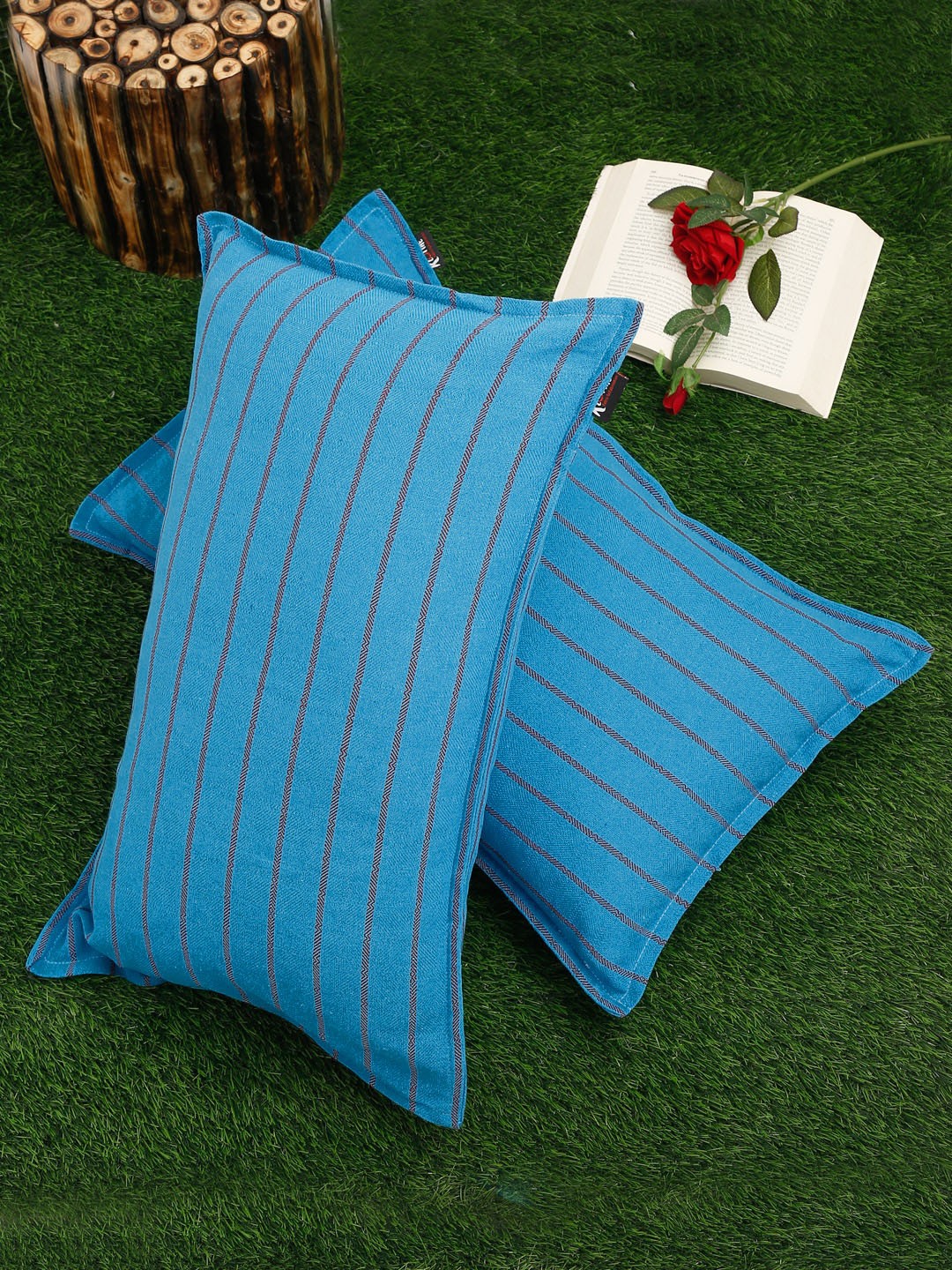 

KLOTTHE Set Of 2 Blue Embellished Woven Design Pillow Covers