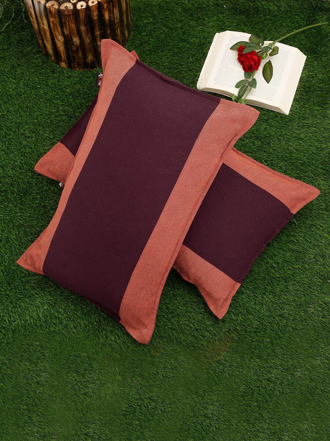 

KLOTTHE Set Of 2 Maroon & Orange Colour-Blocked Pillow Covers