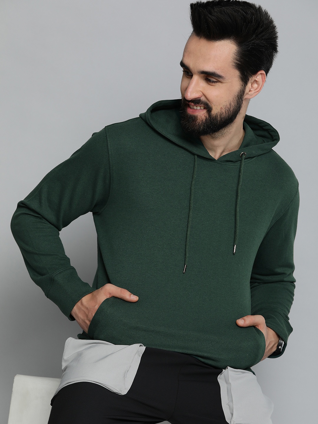 

HERE&NOW Green Solid Hooded Sweatshirt