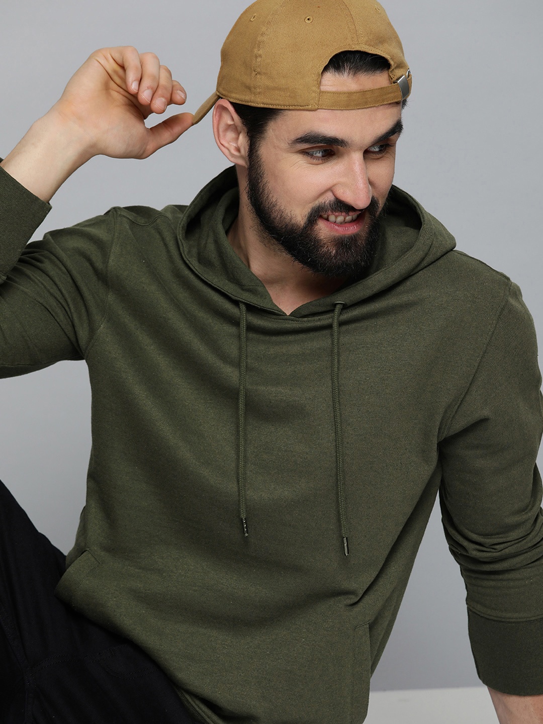 

HERE&NOW Olive Solid Hooded Sweatshirt