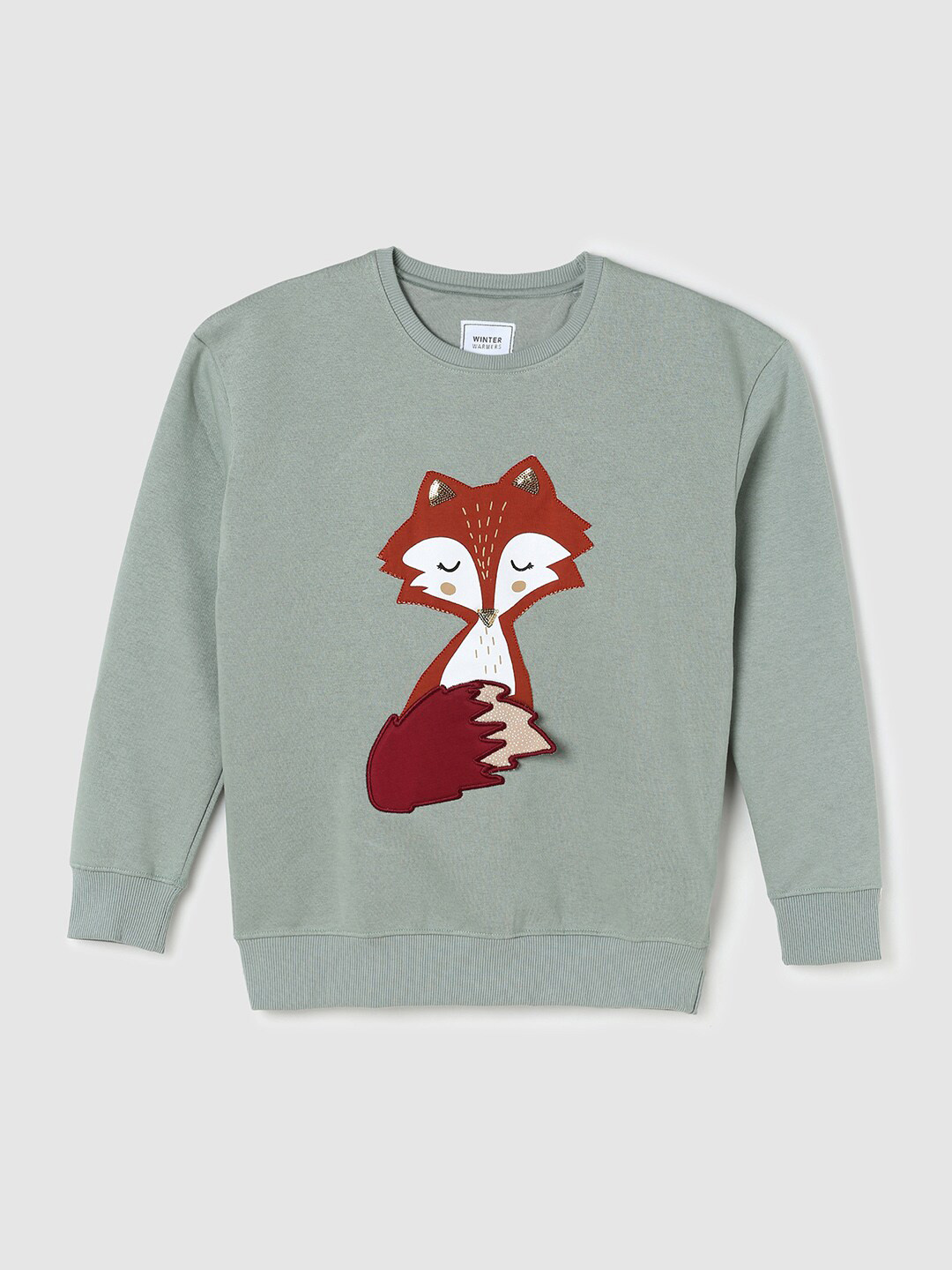 

max Girls Green Printed Cotton Sweatshirt