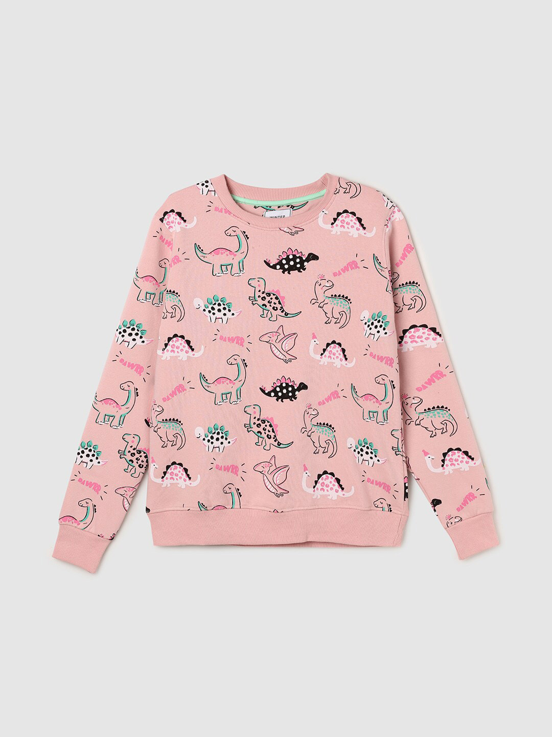 

max Girls Peach-Coloured Printed Cotton Sweatshirt