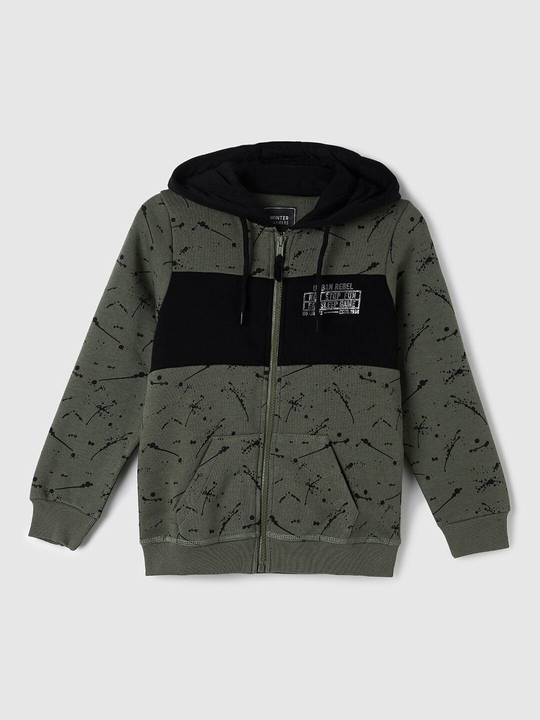 

max Boys Green Printed Hooded Sweatshirt