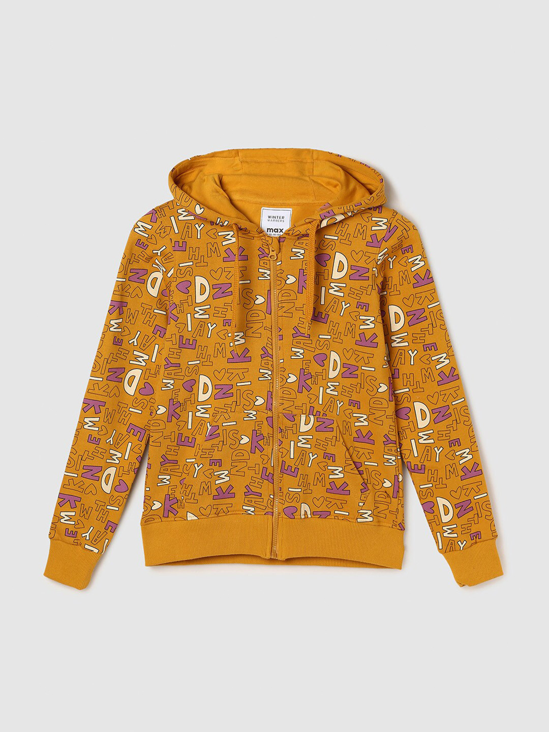 

max Girls Yellow Printed Hooded Sweatshirt